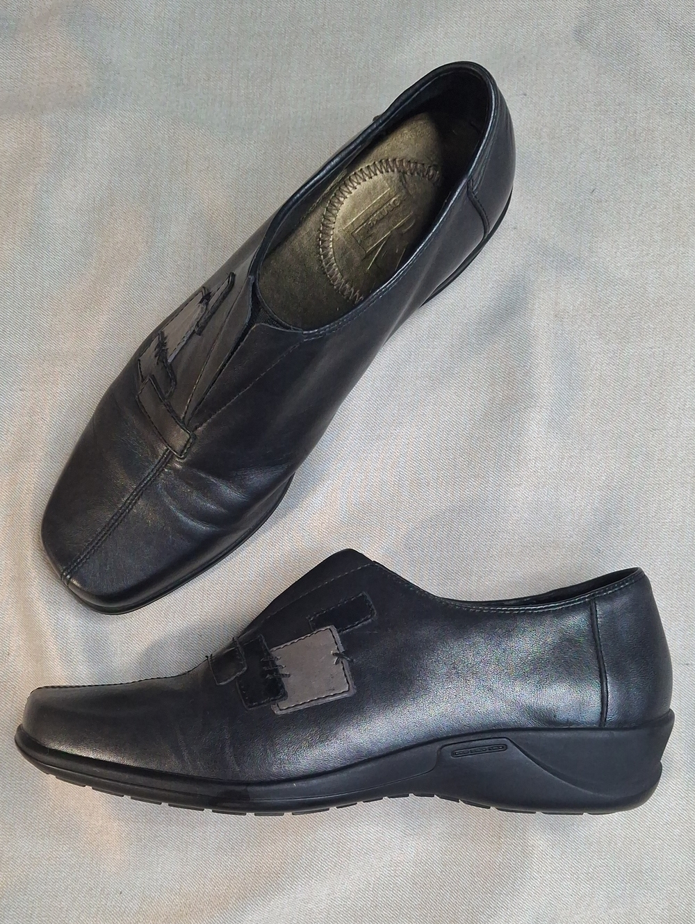 Romika Jackie-01 Black Metallic Leather Patchwork Slip On Loafers Size 8